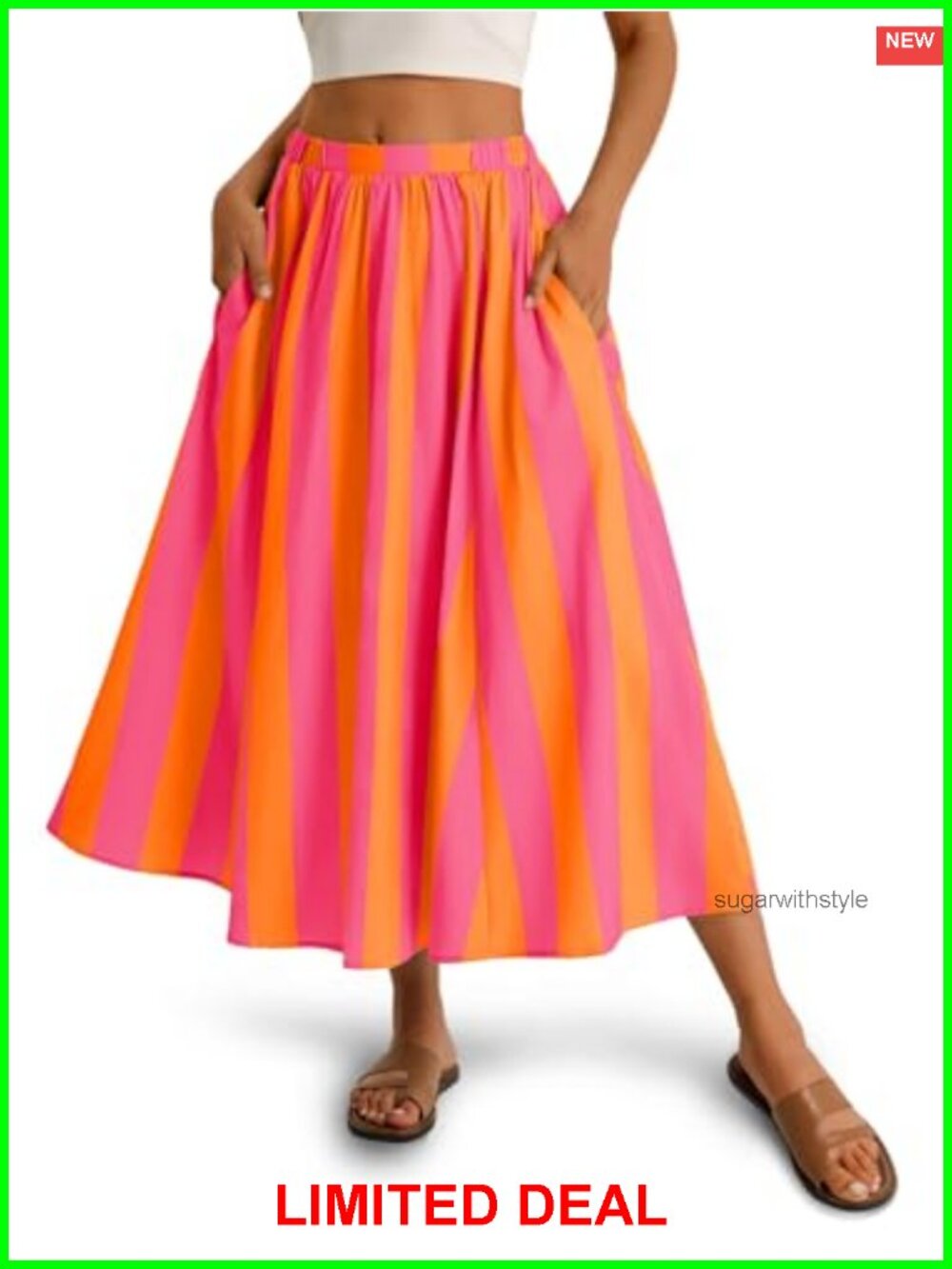 Womens Striped Flowy A-Line Maxi Skirt Elastic Waist Summer Beach